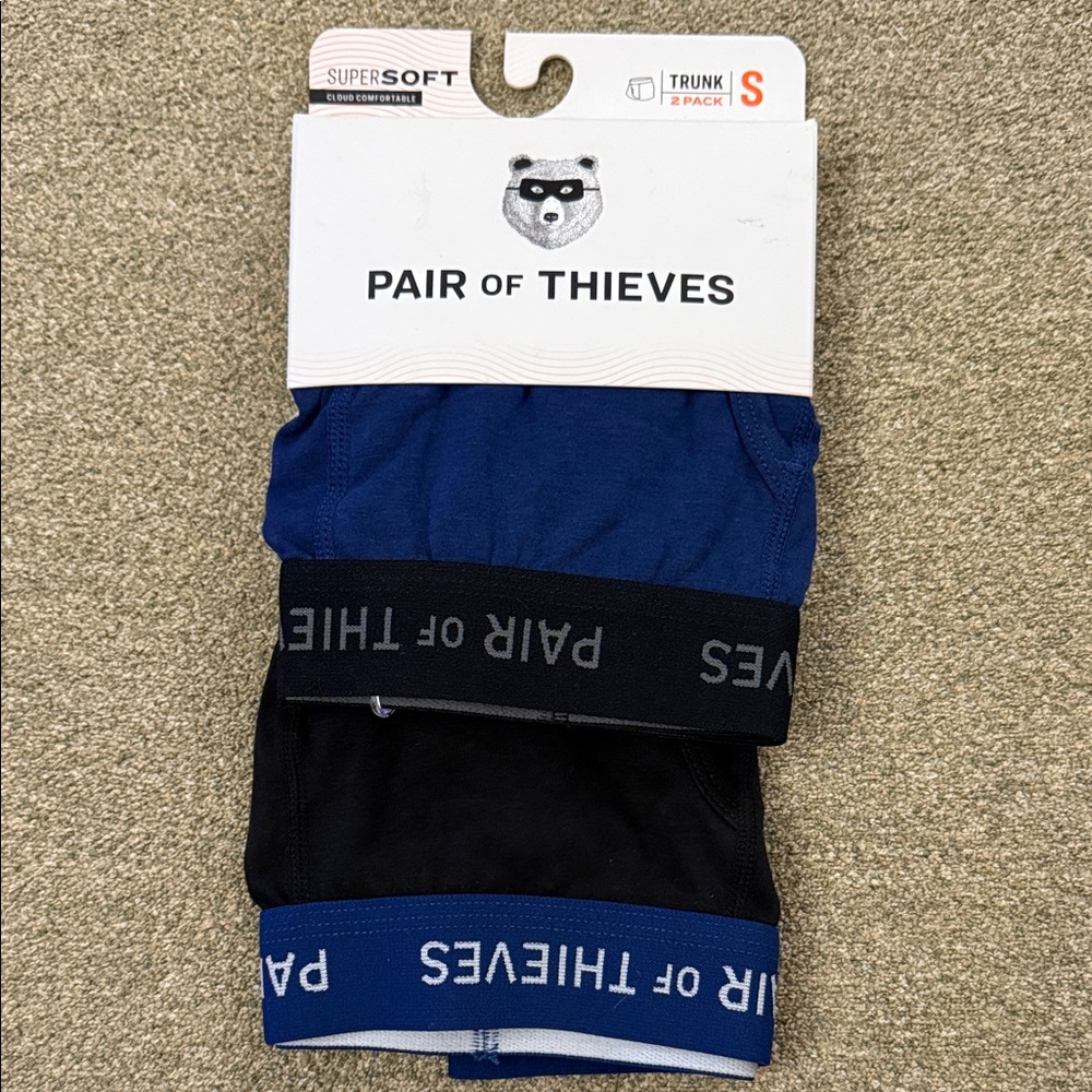 2 Pack Mens Pair of Thieves SuperSoft Trunk Underwear Black & Navy Size Small